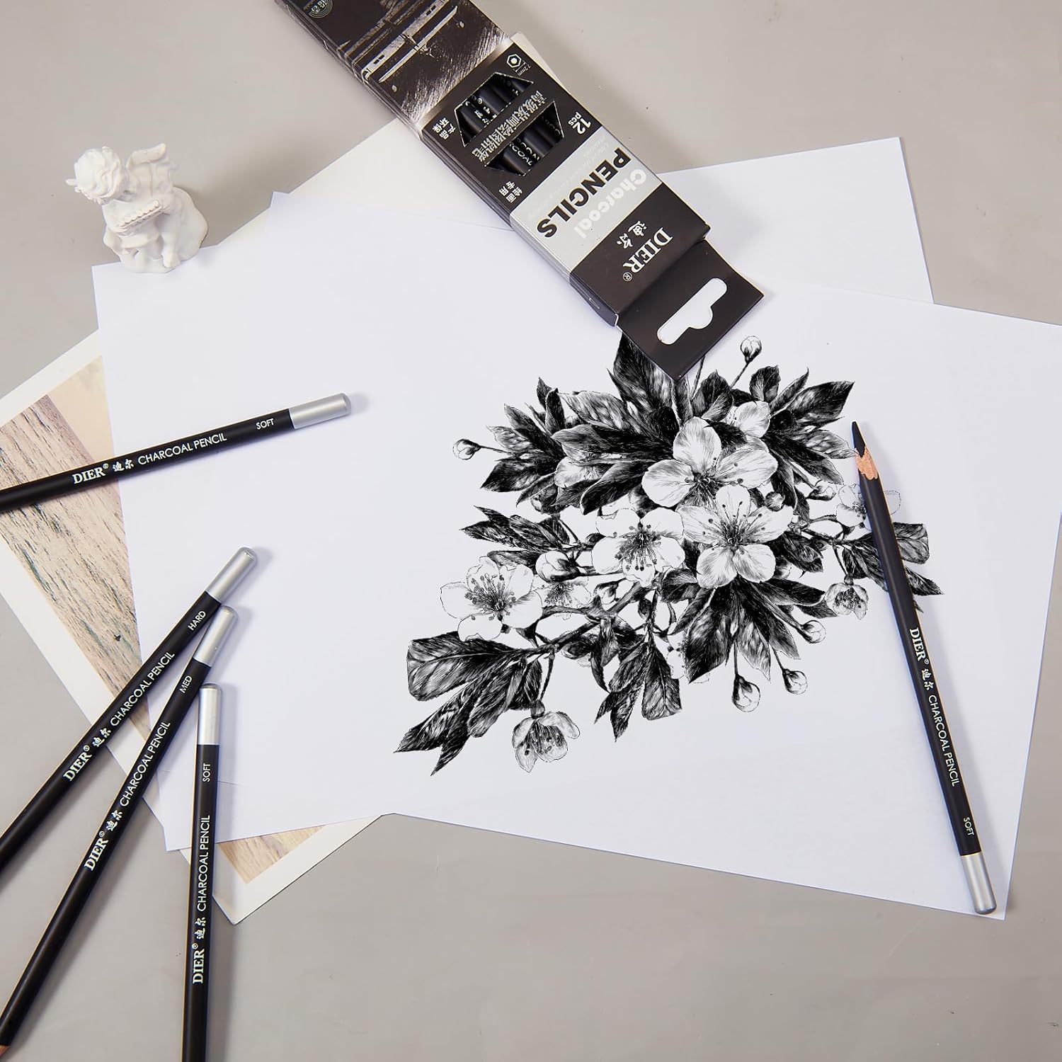 Geyoga 36 Pcs Professional Charcoal Pencils Soft, Medium and Hard for Drawing Charcoal Pencils for Sketching Shading Drawing Blending Portrait(Black,Assorted) - Image 6