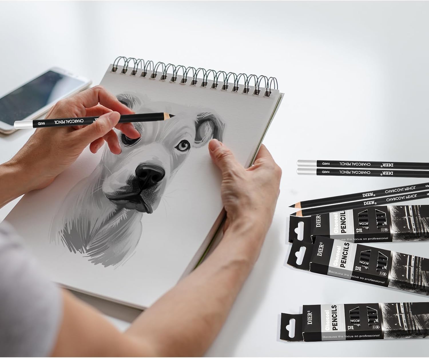 Geyoga 36 Pcs Professional Charcoal Pencils Soft, Medium and Hard for Drawing Charcoal Pencils for Sketching Shading Drawing Blending Portrait(Black,Assorted) - Image 7