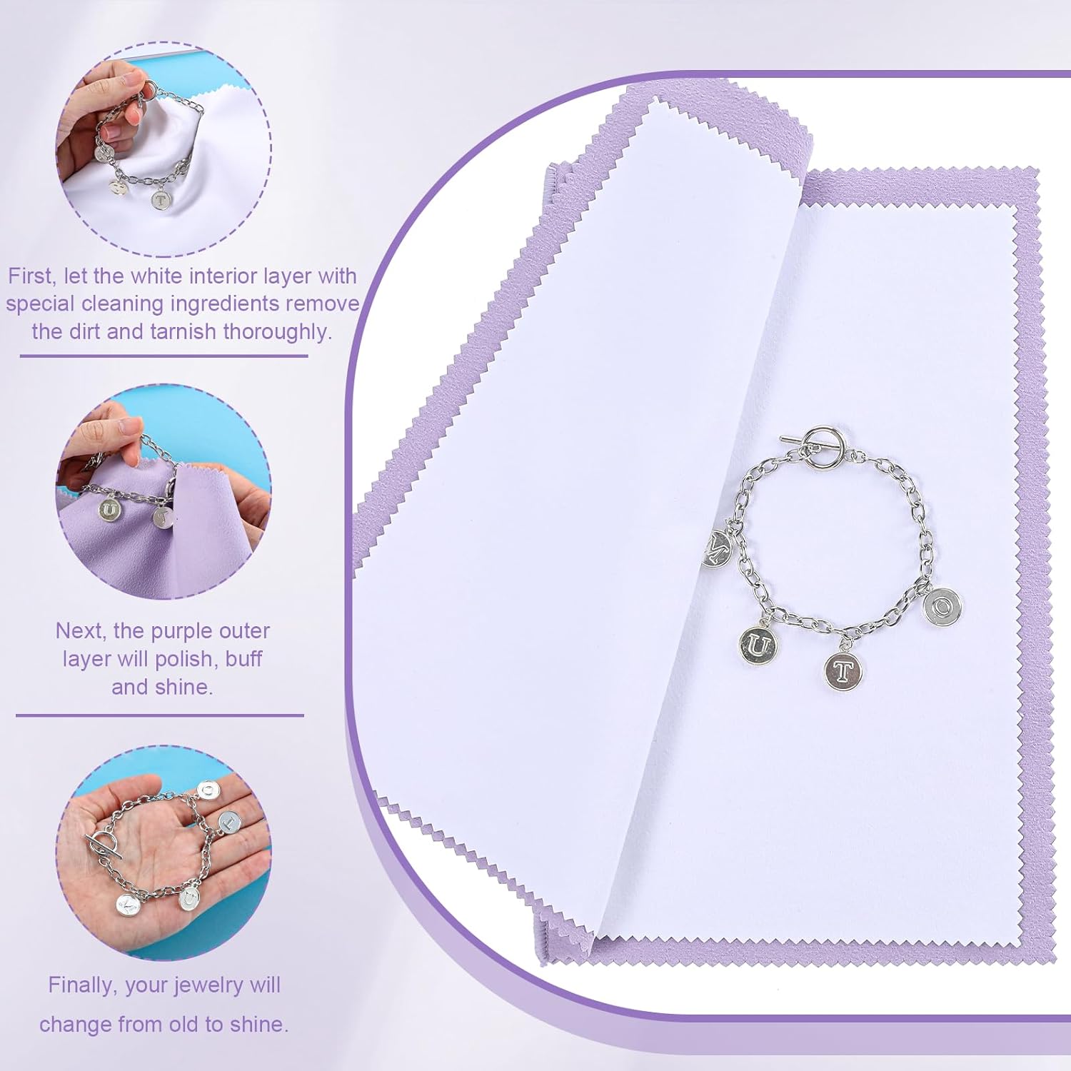 Gjinxi 3PCs Jewelry Polishing Cleaning Cloth, Purple Flannel Jewelry Polishing Cloth Cleaner Cloth for Tarnish Remover, Jewelry Cleaner Cloth for Sterling Silver Gold Platinum Polish Cloth 25 * 16cm - Image 3