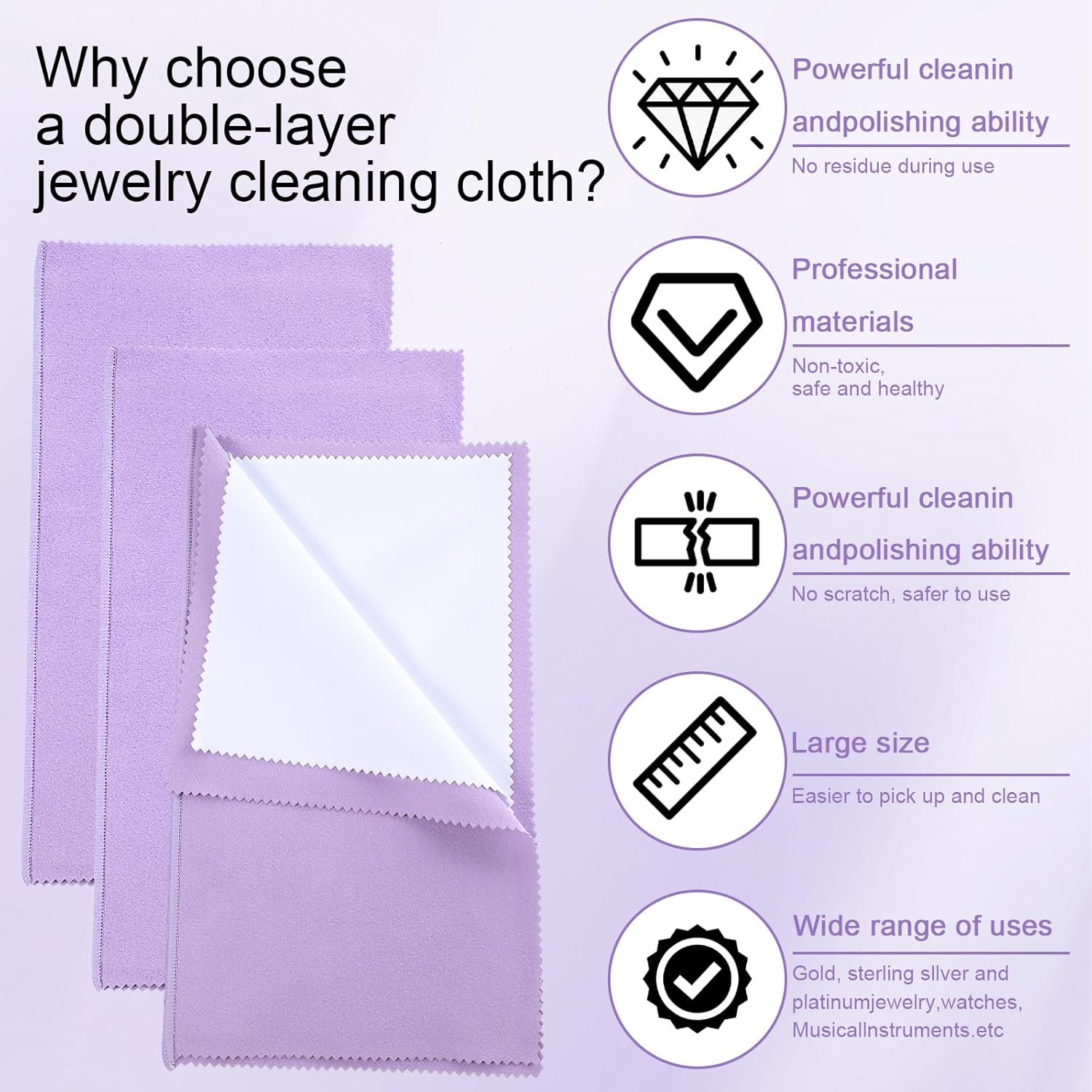 Gjinxi 3PCs Jewelry Polishing Cleaning Cloth, Purple Flannel Jewelry Polishing Cloth Cleaner Cloth for Tarnish Remover, Jewelry Cleaner Cloth for Sterling Silver Gold Platinum Polish Cloth 25 * 16cm - Image 4