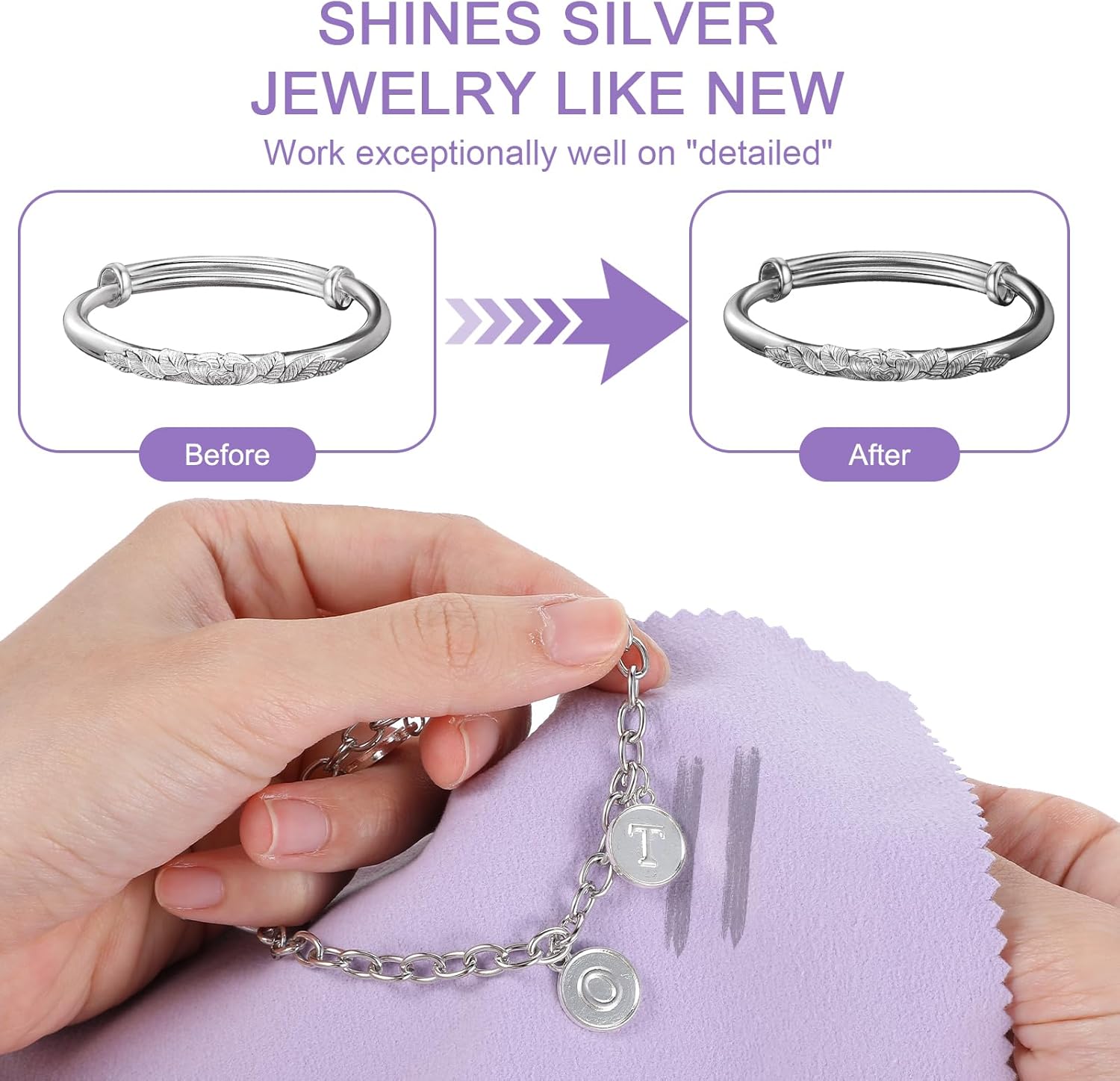 Gjinxi 3PCs Jewelry Polishing Cleaning Cloth, Purple Flannel Jewelry Polishing Cloth Cleaner Cloth for Tarnish Remover, Jewelry Cleaner Cloth for Sterling Silver Gold Platinum Polish Cloth 25 * 16cm - Image 5