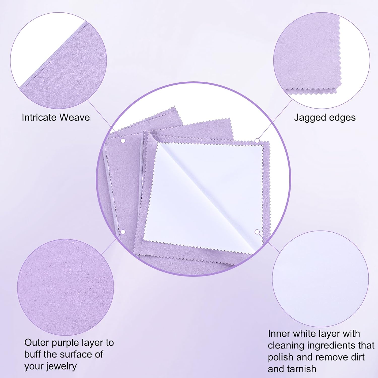 Gjinxi 3PCs Jewelry Polishing Cleaning Cloth, Purple Flannel Jewelry Polishing Cloth Cleaner Cloth for Tarnish Remover, Jewelry Cleaner Cloth for Sterling Silver Gold Platinum Polish Cloth 25 * 16cm - Image 6