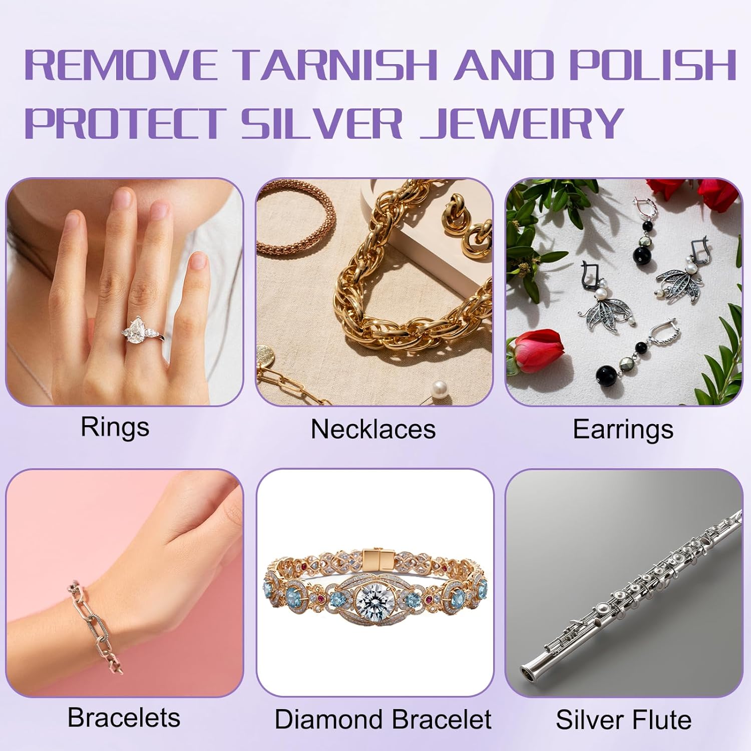 Gjinxi 3PCs Jewelry Polishing Cleaning Cloth, Purple Flannel Jewelry Polishing Cloth Cleaner Cloth for Tarnish Remover, Jewelry Cleaner Cloth for Sterling Silver Gold Platinum Polish Cloth 25 * 16cm - Image 7