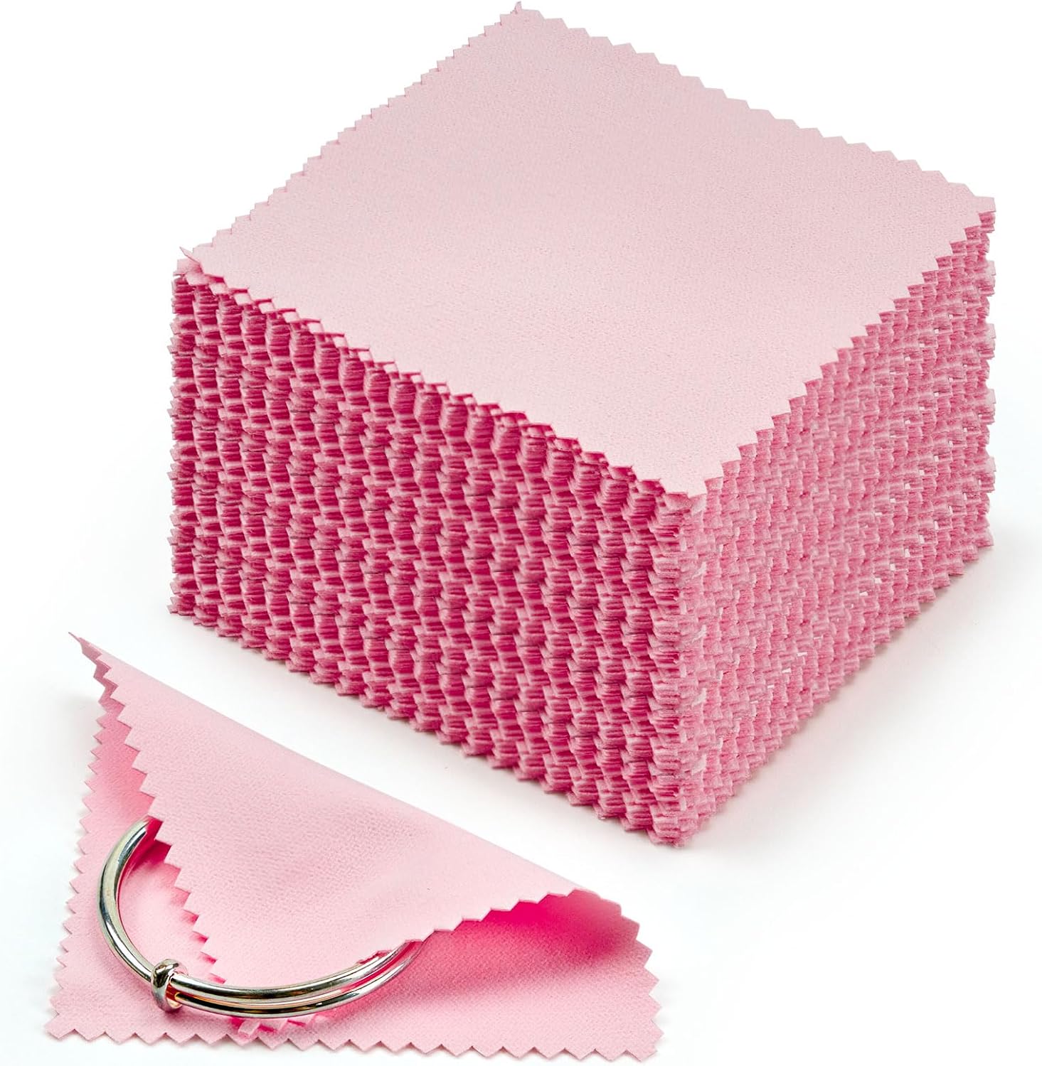 Jewelry Cleaning Cloth Polishing Cloth Pink - Individually Wrapped Jewelry Polishing Cloths - Silver Polishing Cloth for Jewelry, Gold, Sterling Silver, Platinum, Watch (3.15" x 3.15")
