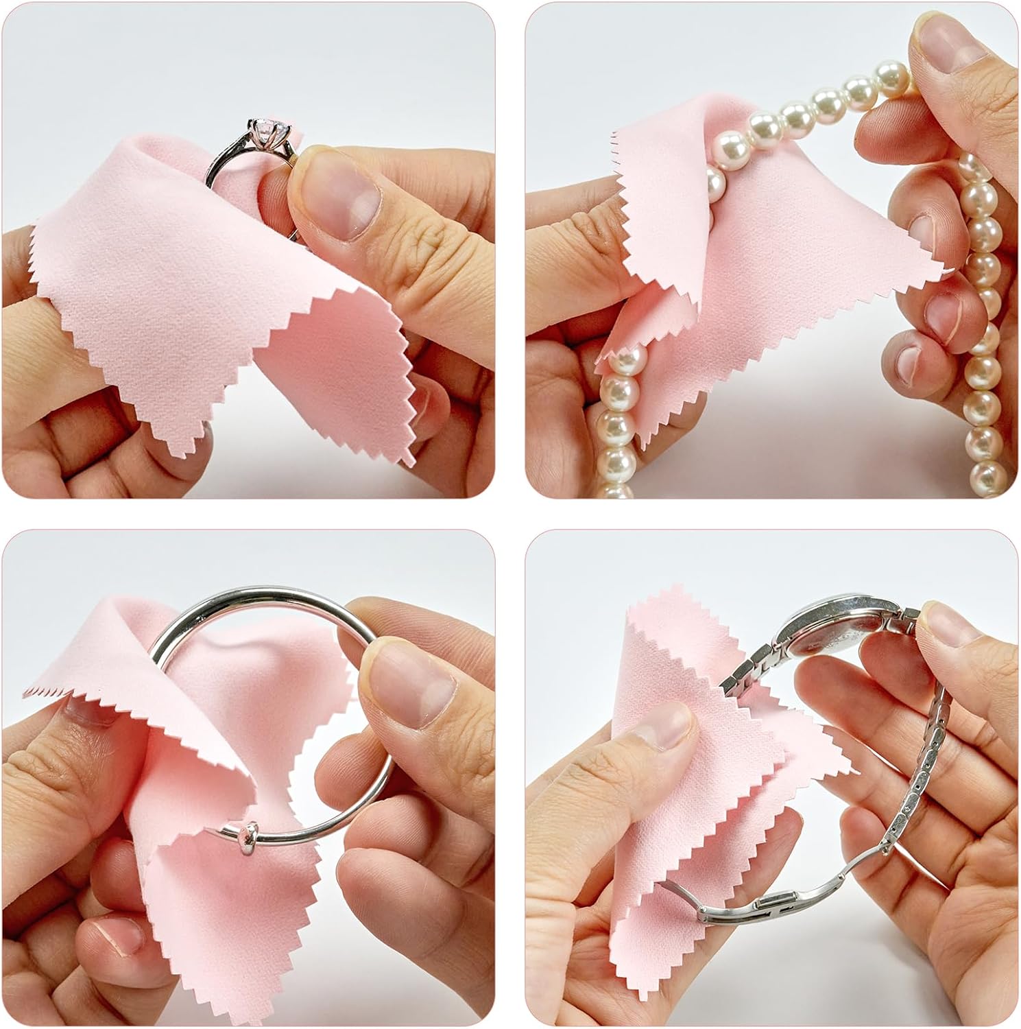 Jewelry Cleaning Cloth Polishing Cloth Pink - Individually Wrapped Jewelry Polishing Cloths - Silver Polishing Cloth for Jewelry, Gold, Sterling Silver, Platinum, Watch (3.15" x 3.15") - Image 5
