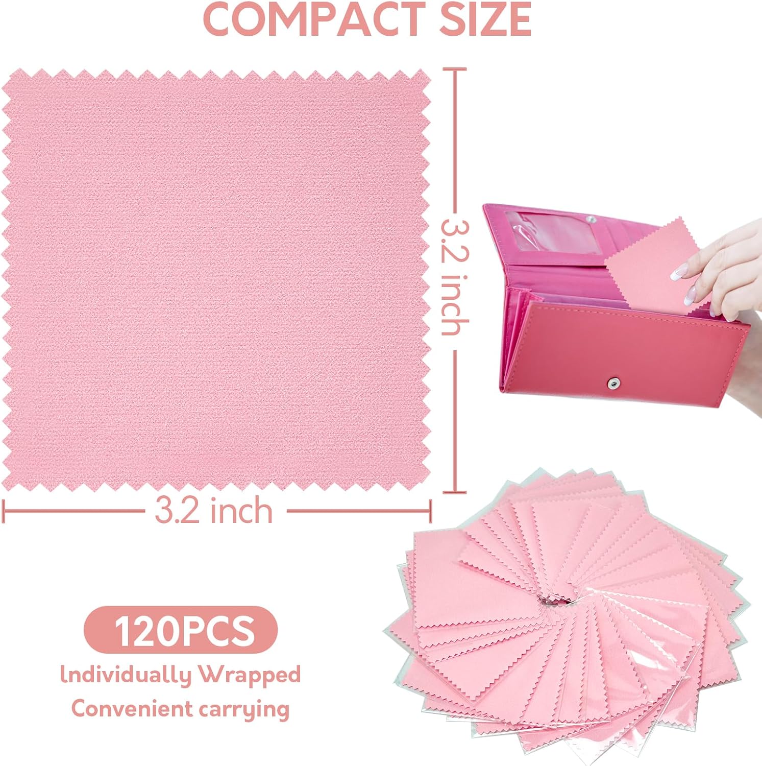 Jewelry Cleaning Cloth Polishing Cloth Pink - Individually Wrapped Jewelry Polishing Cloths - Silver Polishing Cloth for Jewelry, Gold, Sterling Silver, Platinum, Watch (3.15" x 3.15") - Image 7
