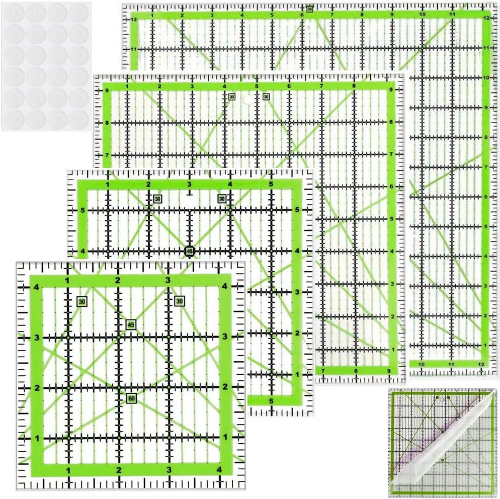 Quilting Rulers,4 Square Ruler Quilting Templates(4.5"X4.5", 6"X6", 9.5"X9.5", 12.5"X12.5"),Quilting Rulers Acrylic Rulers
